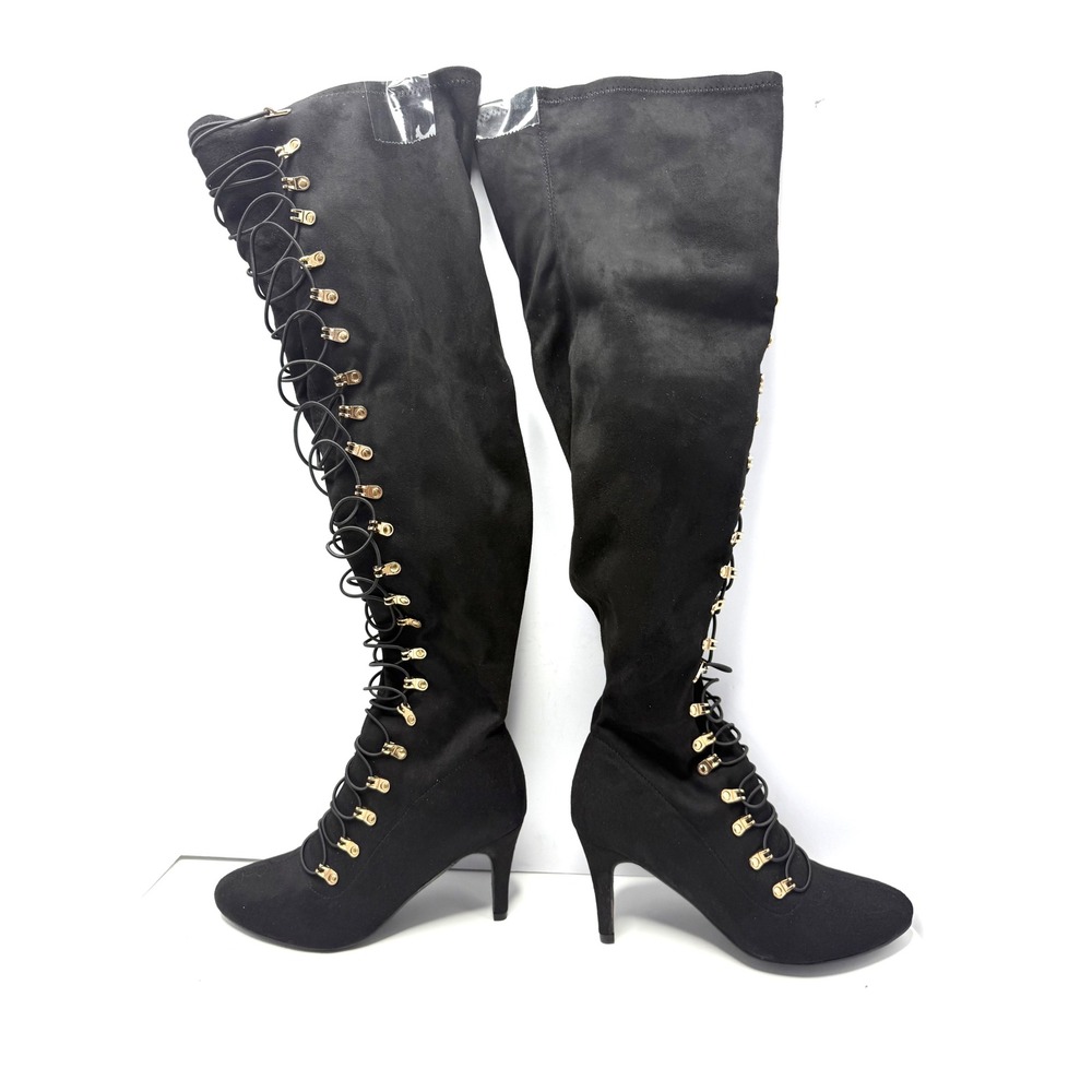 Journee Collection Trill Wide Calf Lace Up Over Knee Dress Boot Size 9 Black NWT